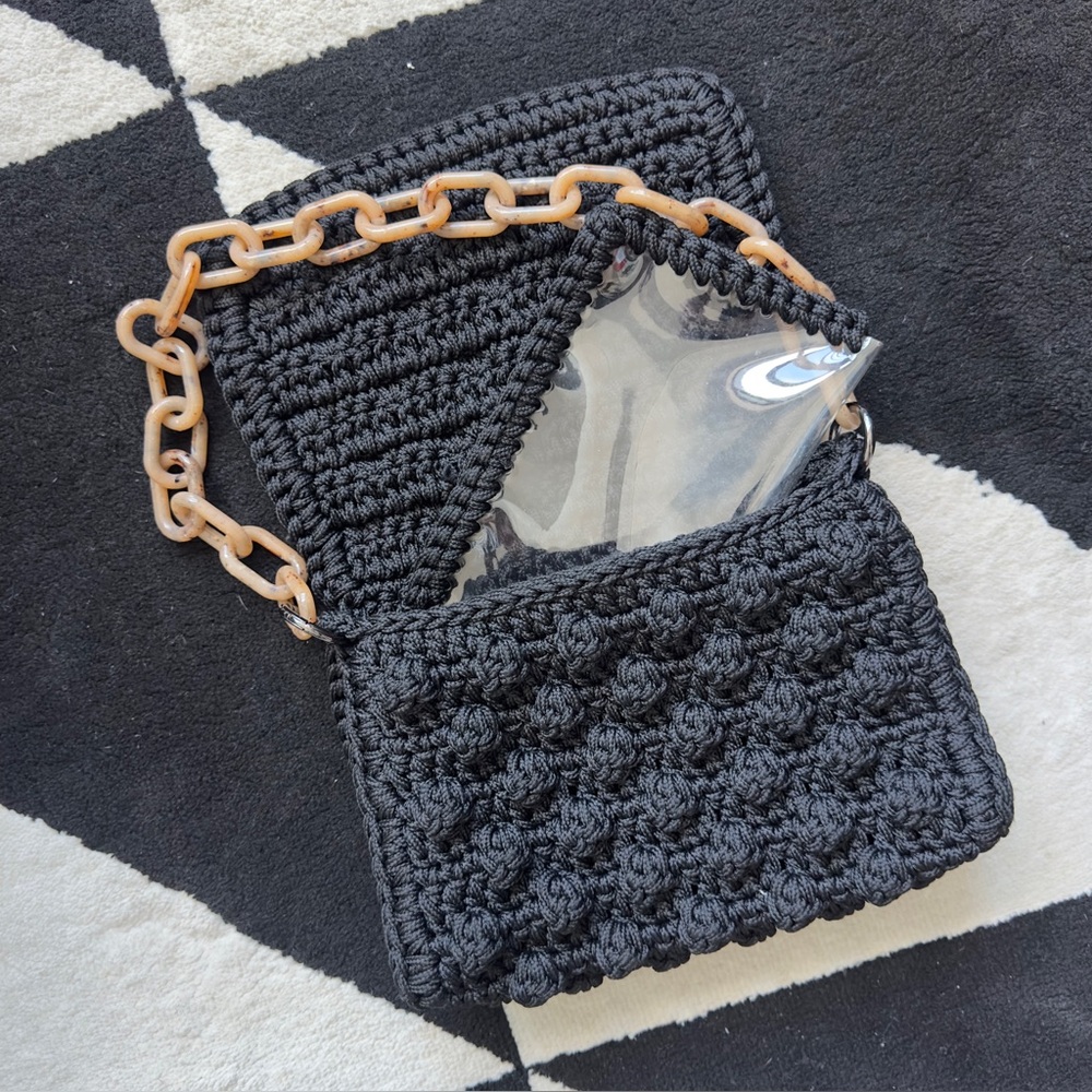 One&Only Black Crochet Shoulder Bag with Chain Strap - Picture 3 of 5